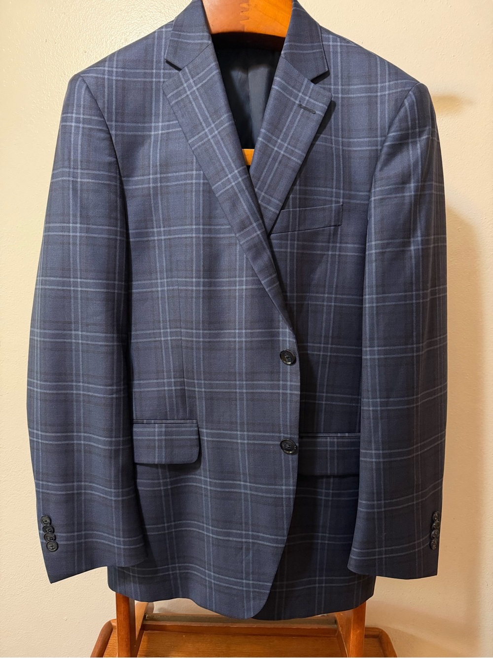 PETER MILLAR Men’s Blue Plaid Wool Twill Sport Coat 42R Lined 2-Button